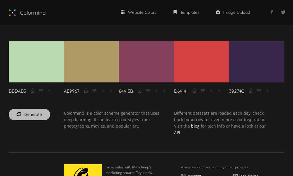 Screenshot of Colormind