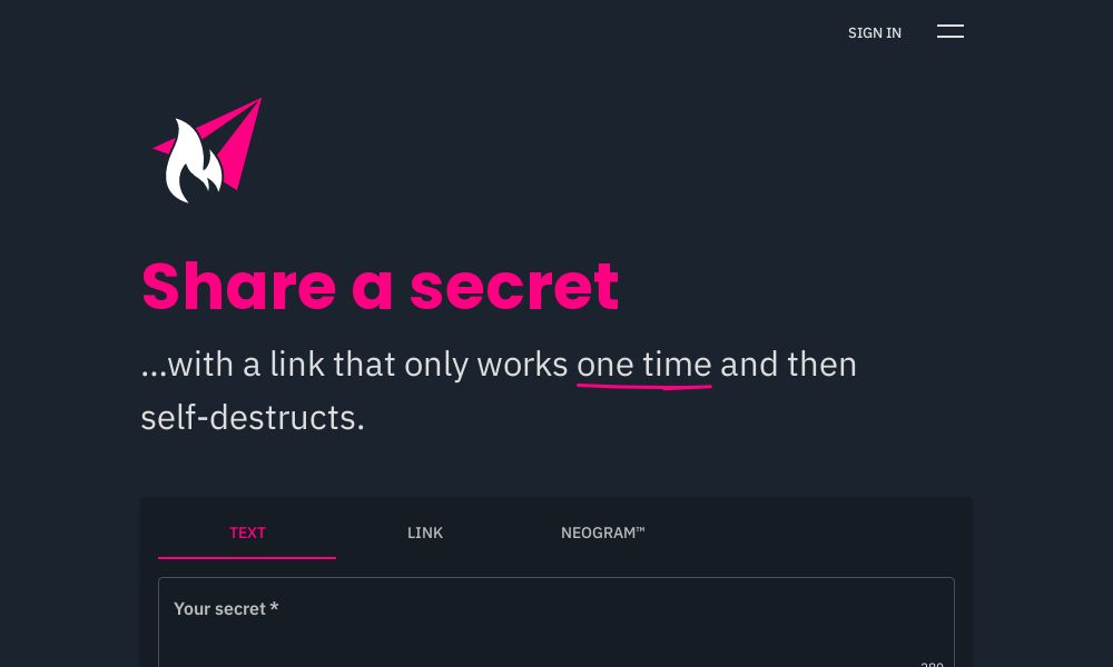 Screenshot of Share a secret